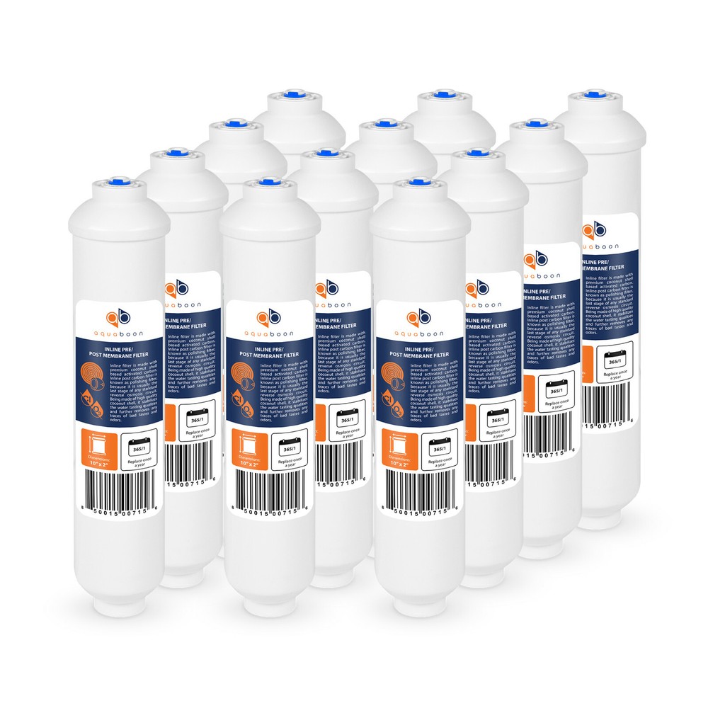 12 Pack of Inline Post/Carbon Polishing Water Filter for RO Standard Size QC