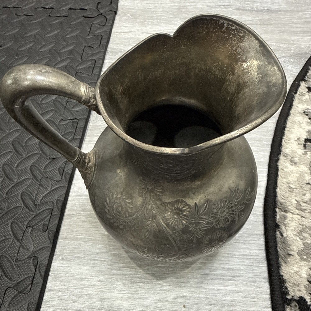 Antique Silver-Plated Jug with Rich Engraving