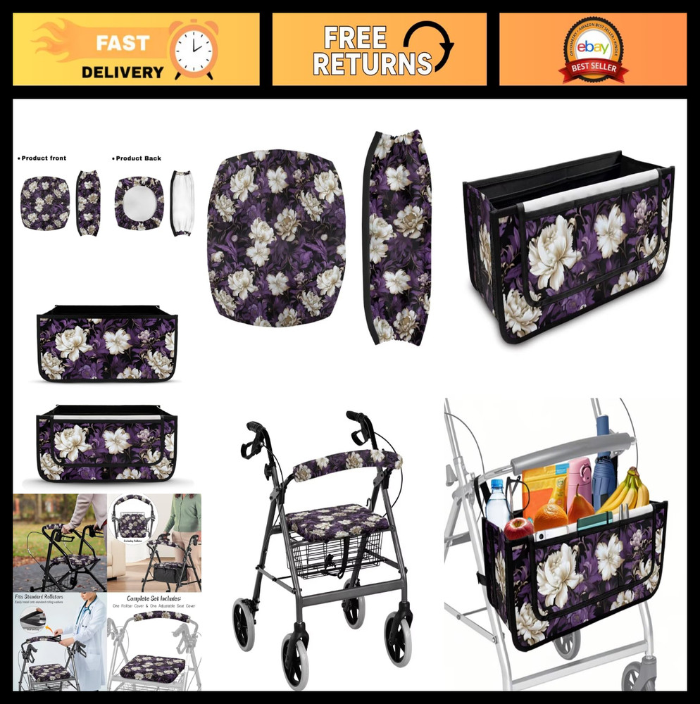 Mobility Scooter Accessories Set - Walker Seat Cushion, Back Cover & Storage Bas