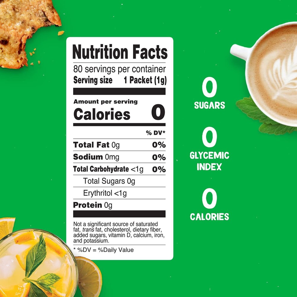 Pyure Organic Stevia Packets Sugar Substitute Zero Carb, Zero Calorie, 80 Count