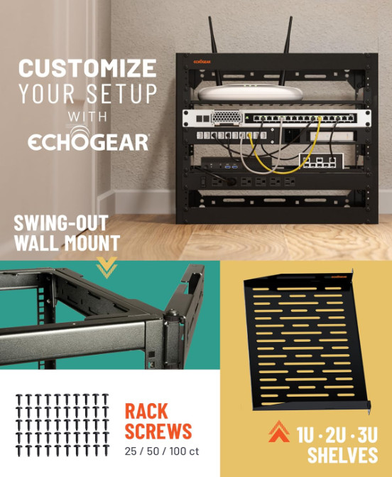 ECHOGEAR 10U Network Rack - Wall Mountable Heavy Duty 4 Post Design Holds....