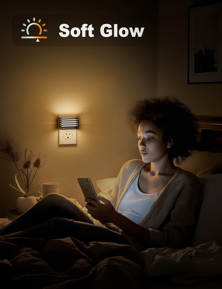 JandCase LED Night Light, [2 Pack] Lights 2 Pack, Warm - Black Shade