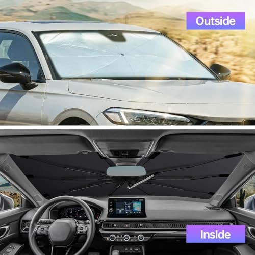 2025 Windshield Sun Shade Umbrella, Foldable Car Sunshade for Mid-Size Medium