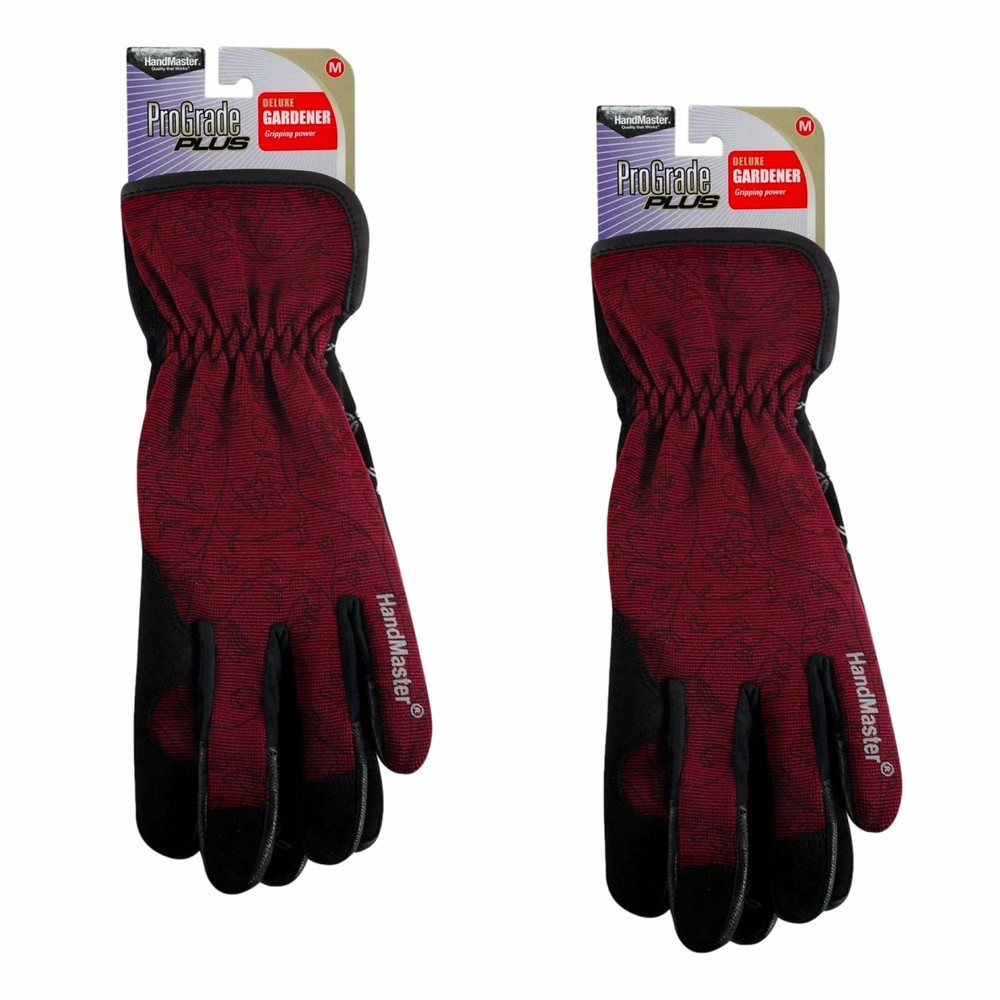 HandMaster Womens Deluxe Gardener Gloves (2 Pack, Medium, Red) PGP60T