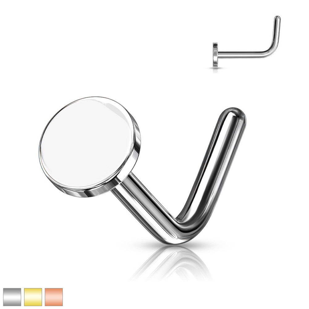 Circular Flat Top Surgical Steel L Bend Nose Stud Ring