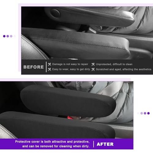 2PCS Car Front Seat Armrest Covers, Elastic Fabric Breathable Auto Front Black