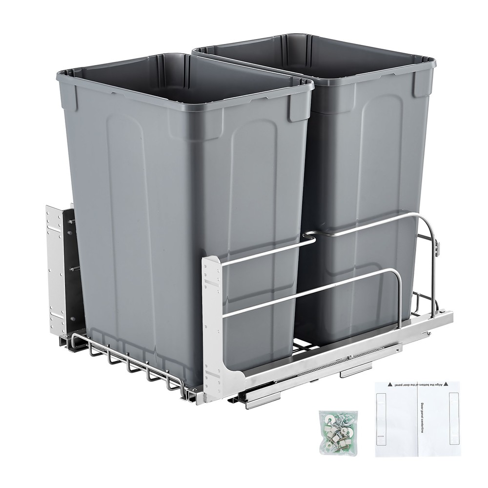 VEVOR Double Pullout Waste Container Kitchen Trash Can Soft Close Grey 35QTx2