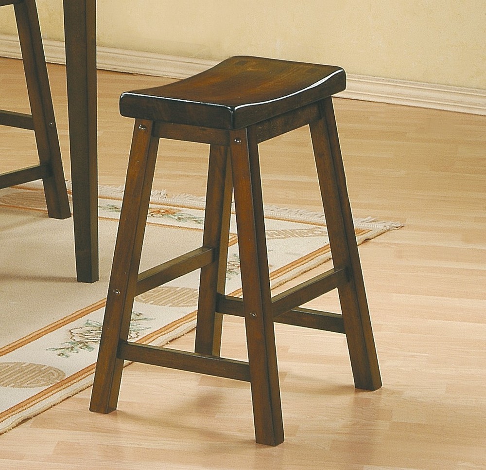 29-inch Bar Height Stools 2pc Set Saddle Seat Solid Wood Cherry Finish Casual
