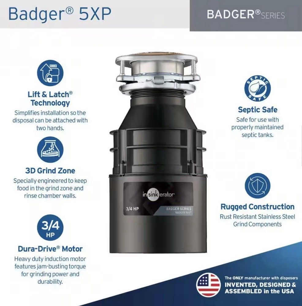 InSinkErator Badger 5XP 3/4 HP Continuous Feed Garbage Disposal