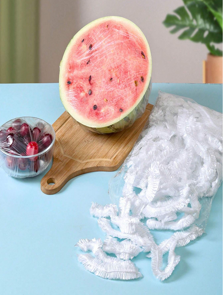 100Pcs Disposable Plastic Wrap Covers for Food Storage & Freshness