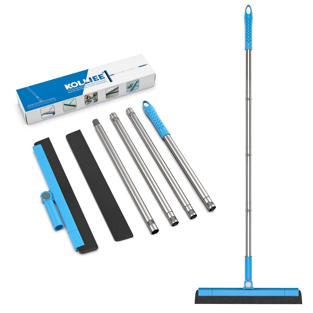 KOLLIEE Floor Squeegee Adjustable 59'' Long Handle Blue Squeegee,