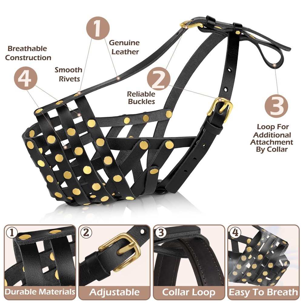 Labrador Dog Muzzle for Large Dogs - Leather Breathable Secure Basket Muzzle ...