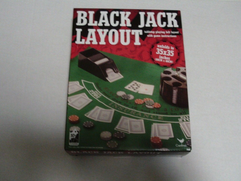 Black Jack Layout Tabletop Playing Felt Layout with Game Instructions 35 X 35