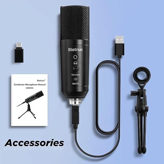 Bietrun USB-C Microphone for Computer with Headphone Jack