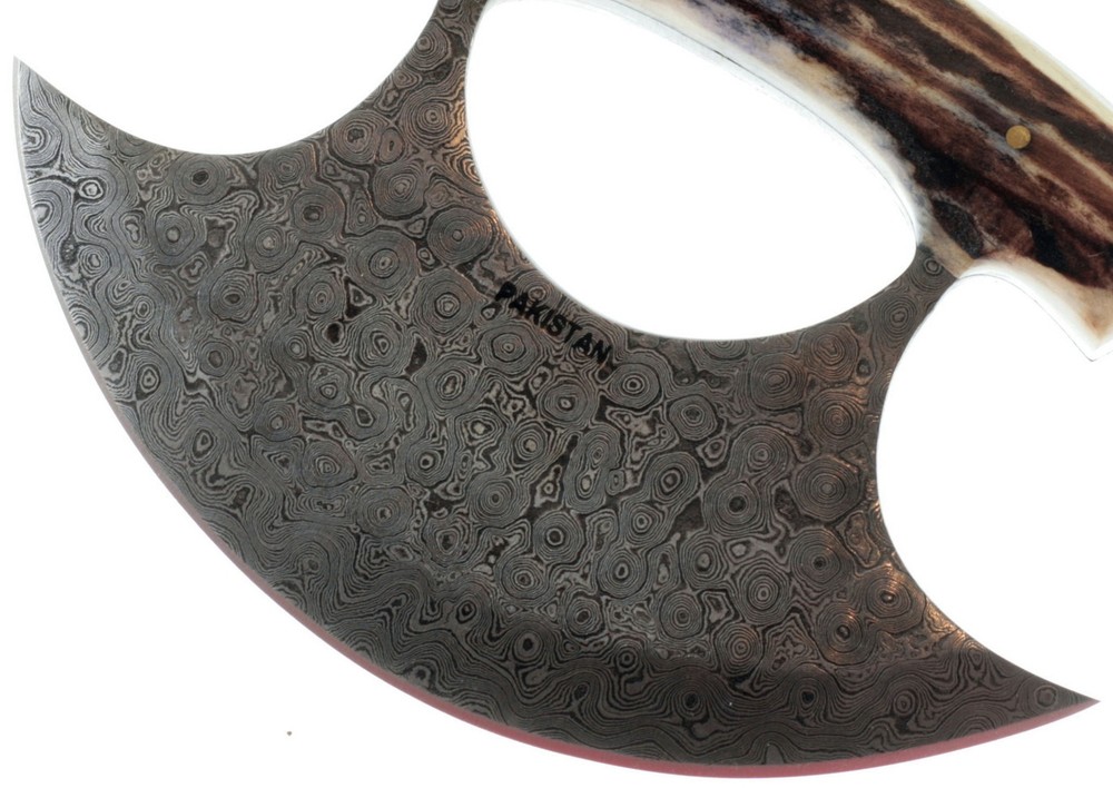 Forged Raindrop Pattern Damascus ULU Fixed Blade Kitchen/Field Dressing Knife