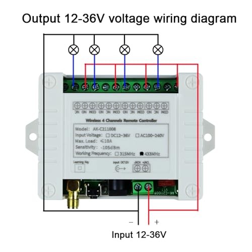 DC 12V 24V 36V 4CH Remote Control Switch 433Mhz 10A Wireless Remote Control
