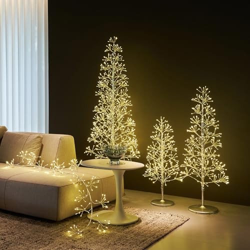 Lighted Starburst Tree 1280 Heavy Duty LED Lights, Silver Twig Tree with 6ft