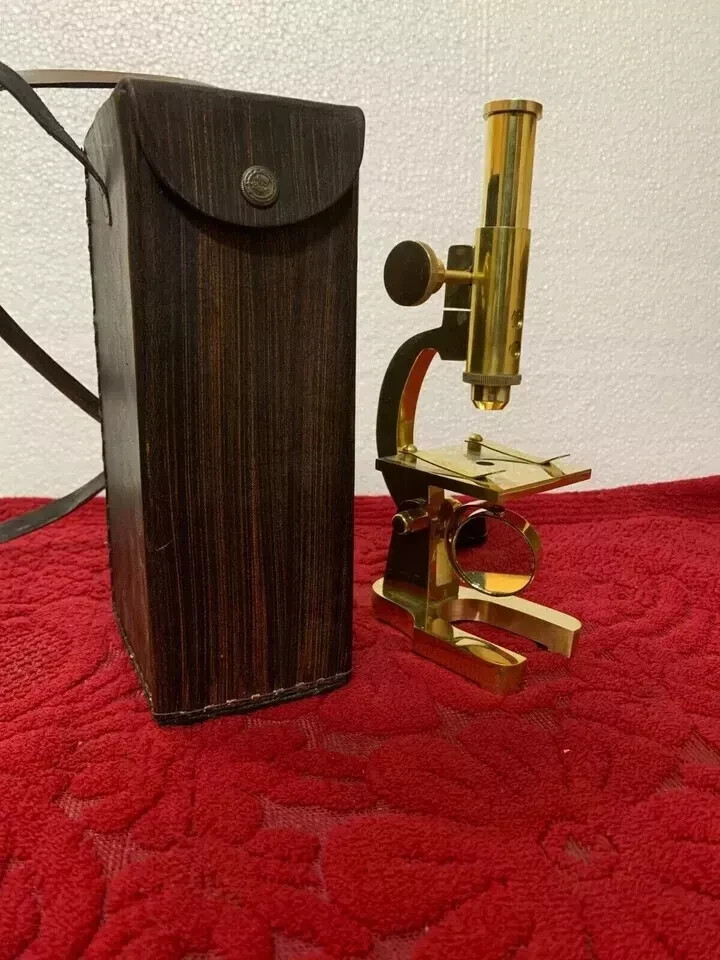 Brass Microscope Student 7 Inch Microscope Vintage Type With Leather Box