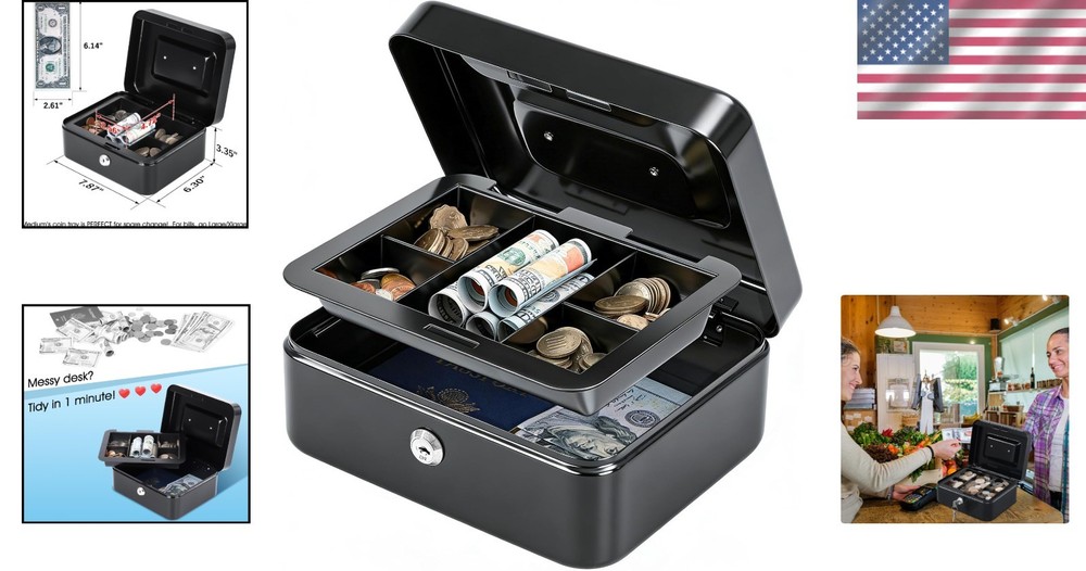 Multi-functional Medium Cash Box: Portable Secure Storage Solution, 7.87”x6.3”