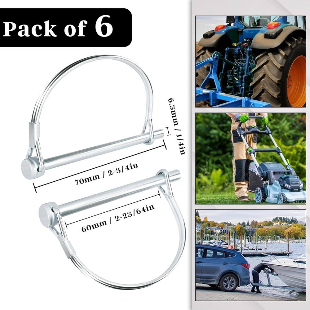 Pack of 6 Durable 2-3/4" Arch Trailer Pins - Rust Resistant Coupler Solution