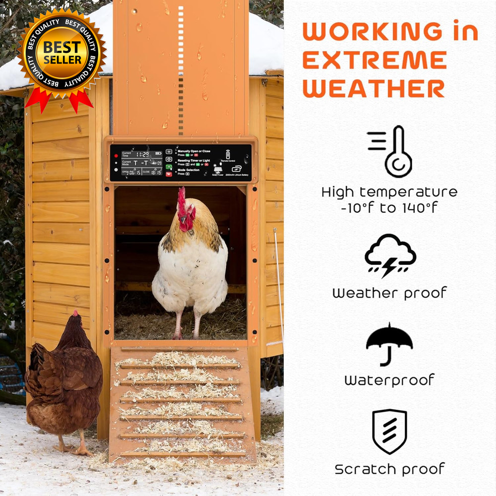 Coop Door Solar PoweredDoor with Timer & Light Sensor,