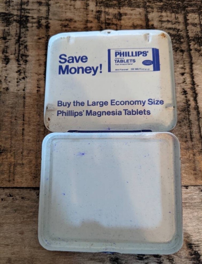 Vintage Phillips Magnesia Tablets Tin Container.