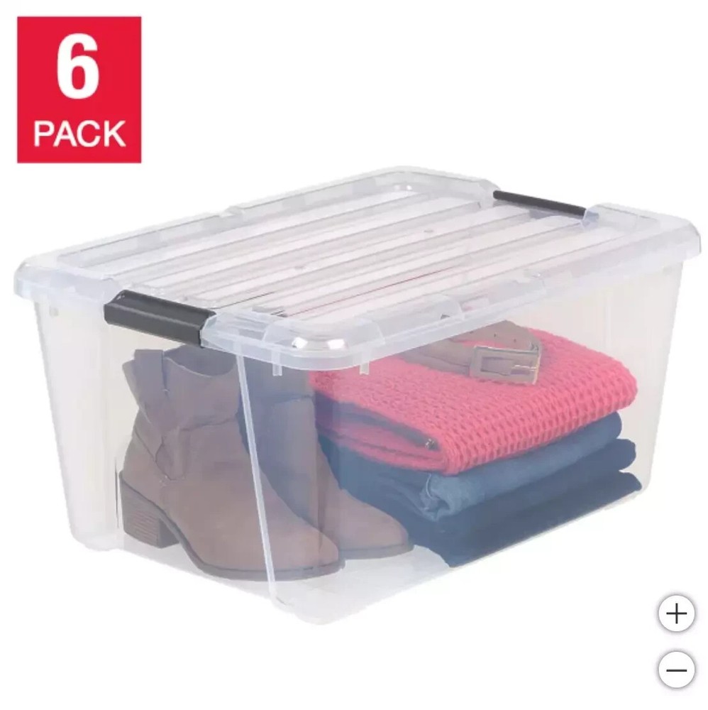 IRIS STORAGE CONTAINERS PLASTIC BINS STACKABLE TUBS BOXES WITH LIDS 45 QT ~ 6PK