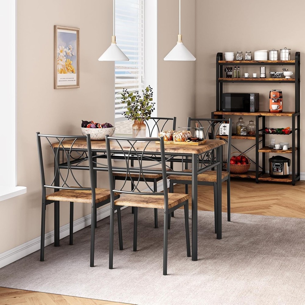 Small Rectangle Dining Table Set 4 Kitchen Table W/ 4 Upholstered Chairs