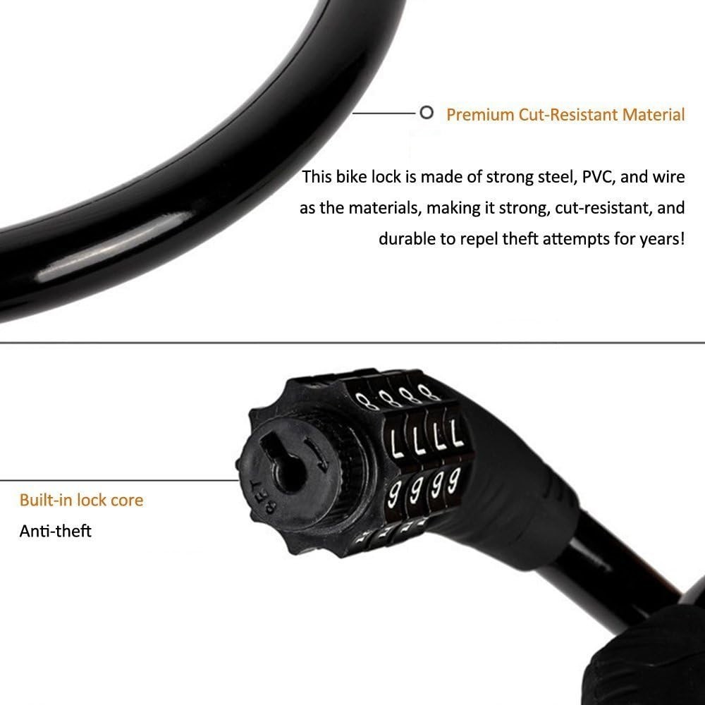 Compact 4-Digit Combination Lock - Strong Steel Cable for Bicycle Security, 2ft