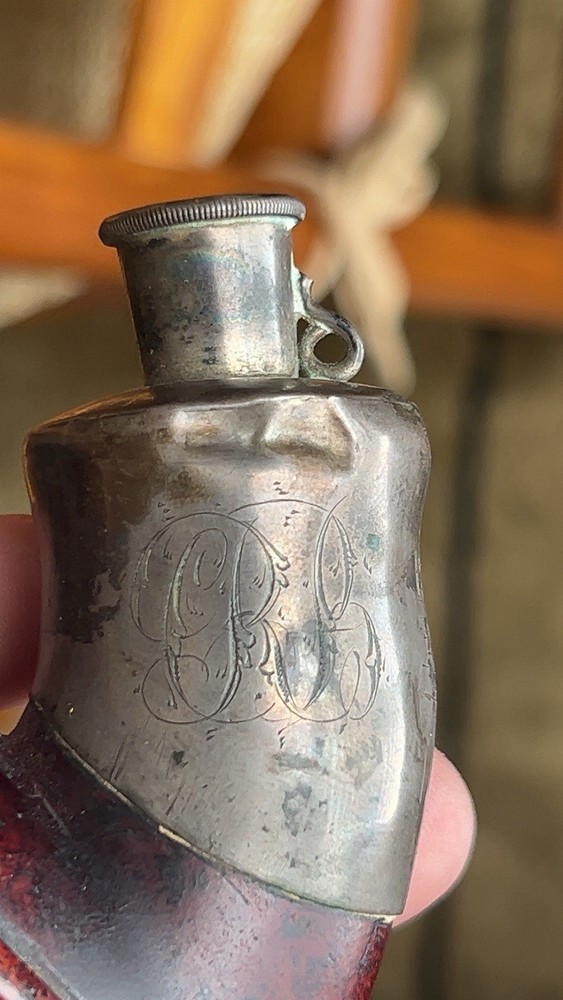 Antique 19th C Austrian Tyrolean Long Stem Pipe – Engraved , 1849 silver fitting
