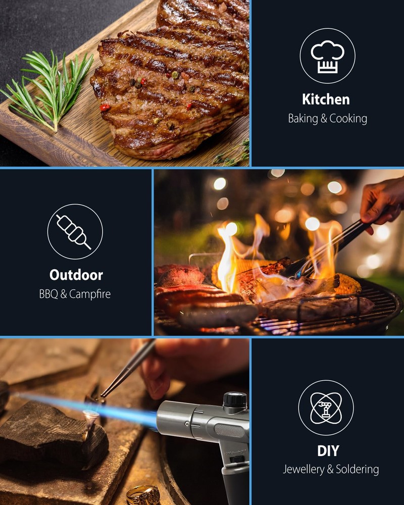 RONXS Torch Lighter, Refillable Kitchen Butane Torch, Cooking Black