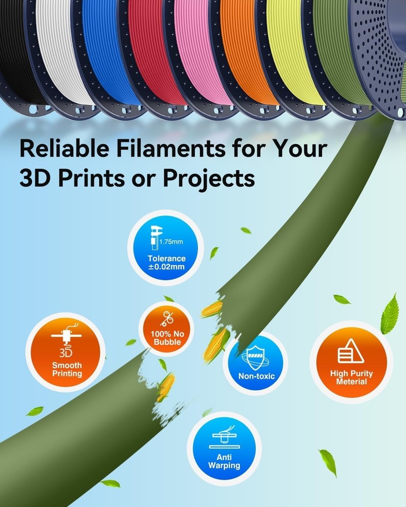Matte PLA 3D Printer Filament Bundle 2KG, PLA Matte Filament 1.75Mm Bulk, 8 Pack