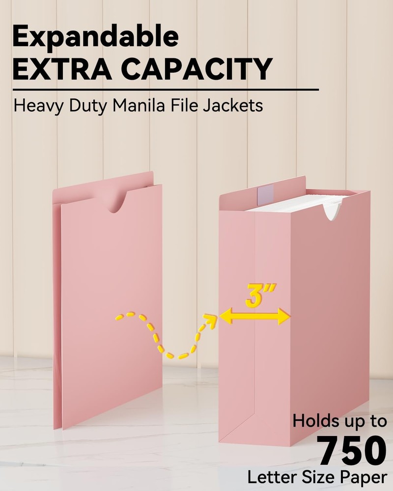 Plastic Manila File Folders Letter Size,12 Pack Expanding File Jackets & File...