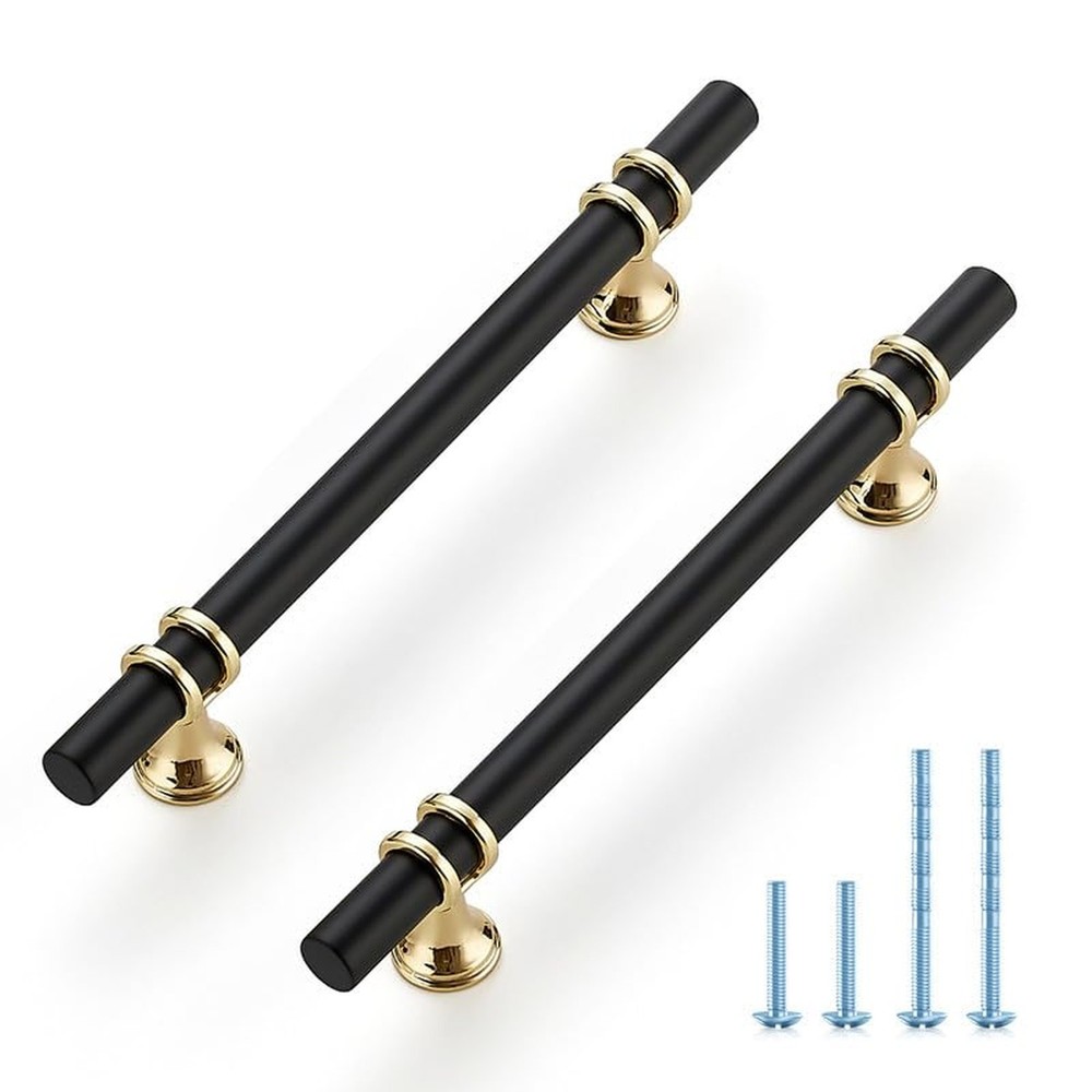 Ravinte Hardware 5 Pack 7.38 Inch Matte Black&Gold Cabinet Pulls Handles Kitc...