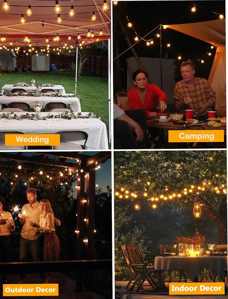 50FT G40 Globe String Lights Outdoor Patio String Lights W/ 53 Edison Globe