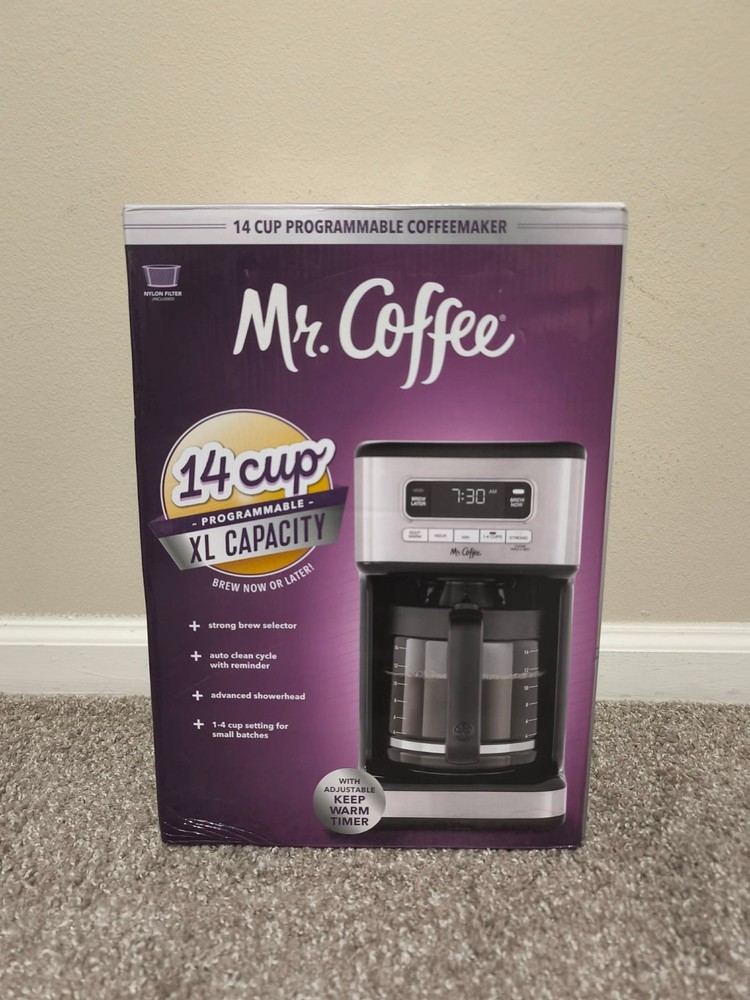 NEW Mr. Coffee 14-Cup Programmable Coffee Maker - Stainless Steel - Keep Warm
