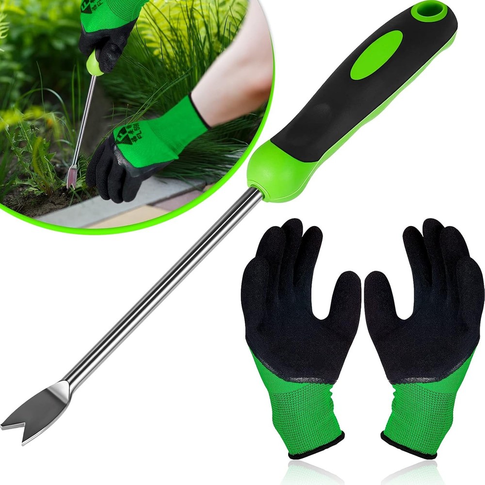 12.8'' Dandelion Weed Puller Tool with Soft Handle Polished Stainless Steel Gard