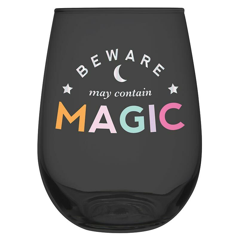 Beware May Contain Magic Black Halloween Stemless Wine Glass