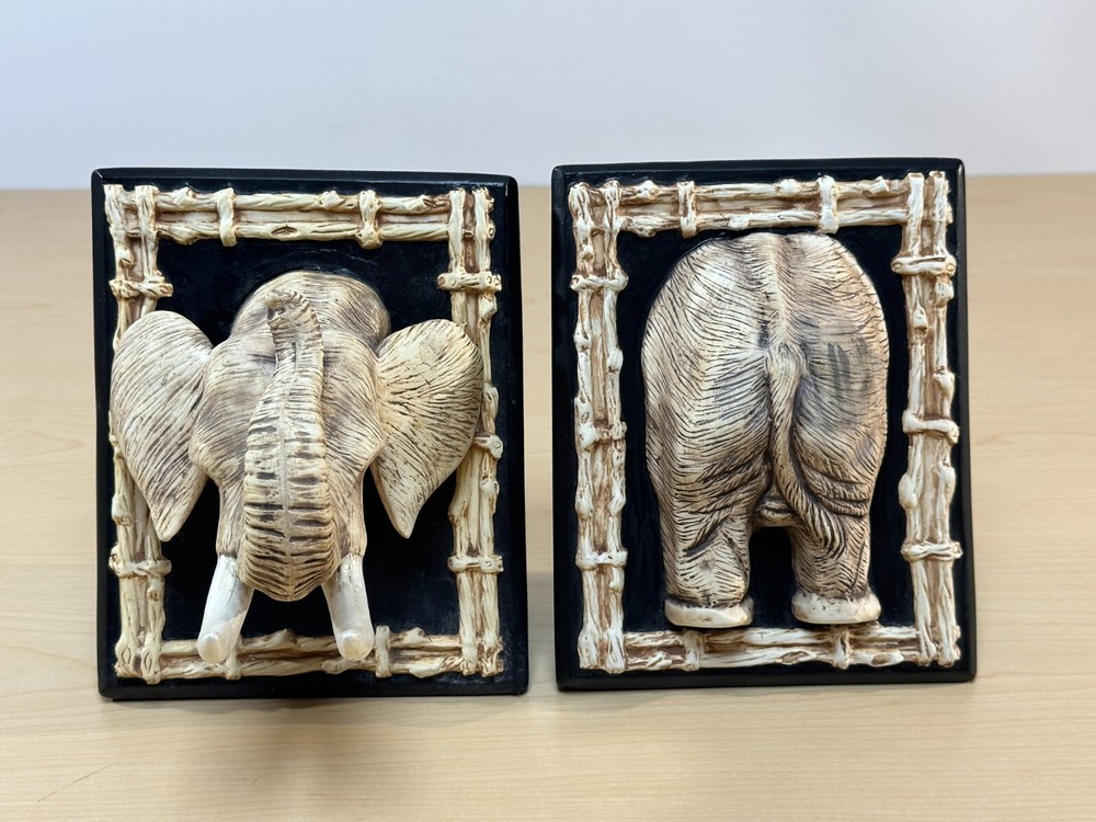 Vintage Ceramic Elephant Bookends, Hand painted, 8” tall - 2001