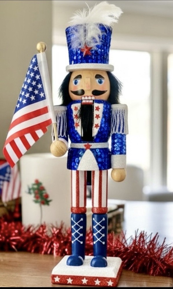 Nutcracker Ballet Americana SEQUIN Nutcracker July 4th Wood 12” NIB