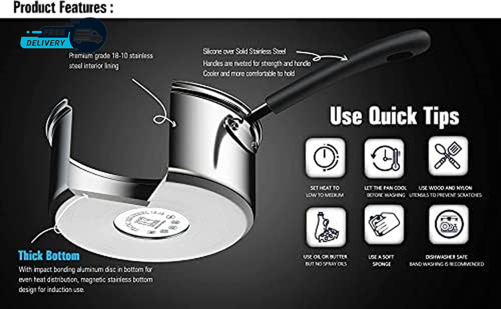 12 Piece Stainless Steel Cookware Set, Silver