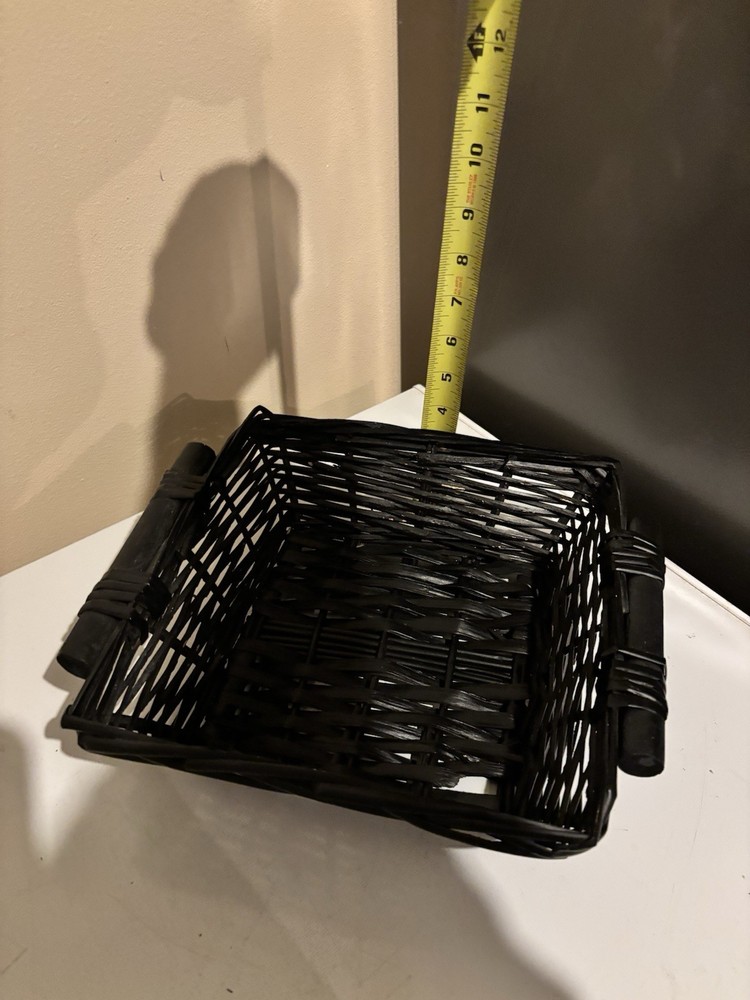 Black rectangular, plastic wicker basket
