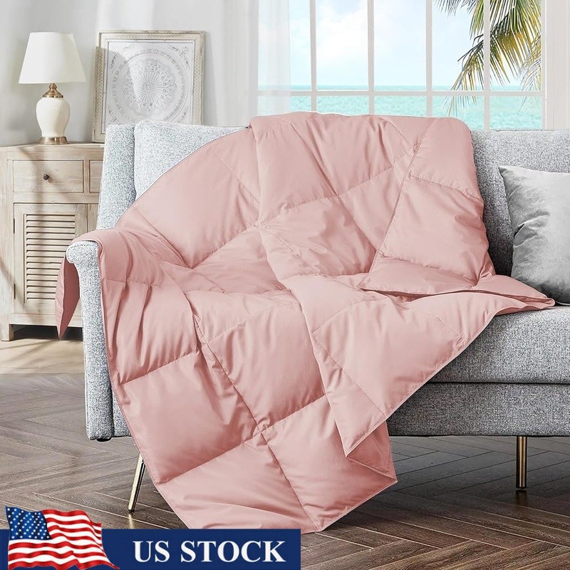 Cozy Feather Down Throw Blanket Soft Microfiber Lightweight Soft Warm Comfort US