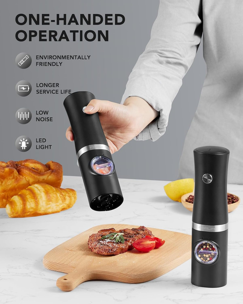 Rechargeable Electric Salt and Pepper Grinder Set with Charging Base, Automatic