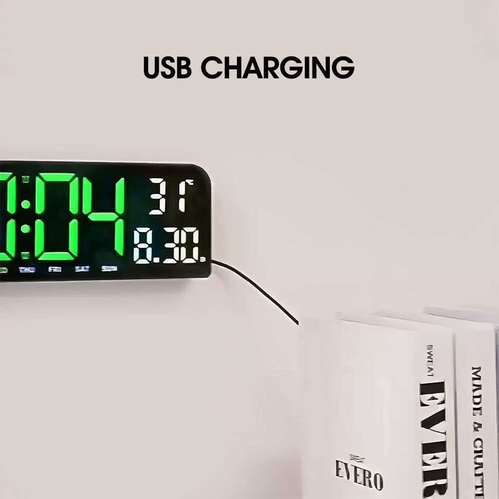 10" Digital Wall Clock Large Display with Auto-Dimming Date/Week/Temperature