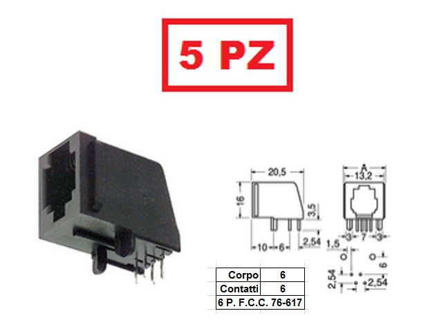 CS 2464/5 MODULAR PHONE JACK 6P X C.S. RJ CONNECTOR PACK 5 pcs