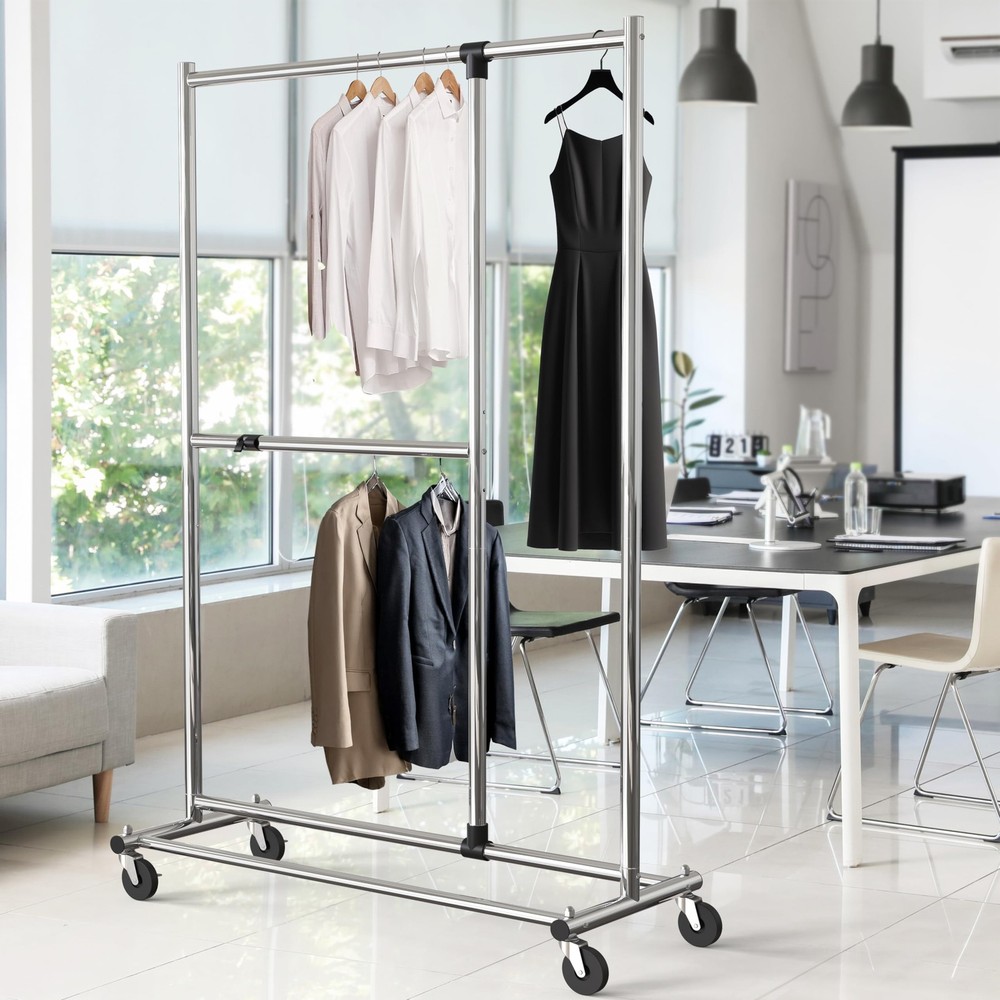 Dual Bar Adjustable Garment Rack, Chrome, 72-inch Height
