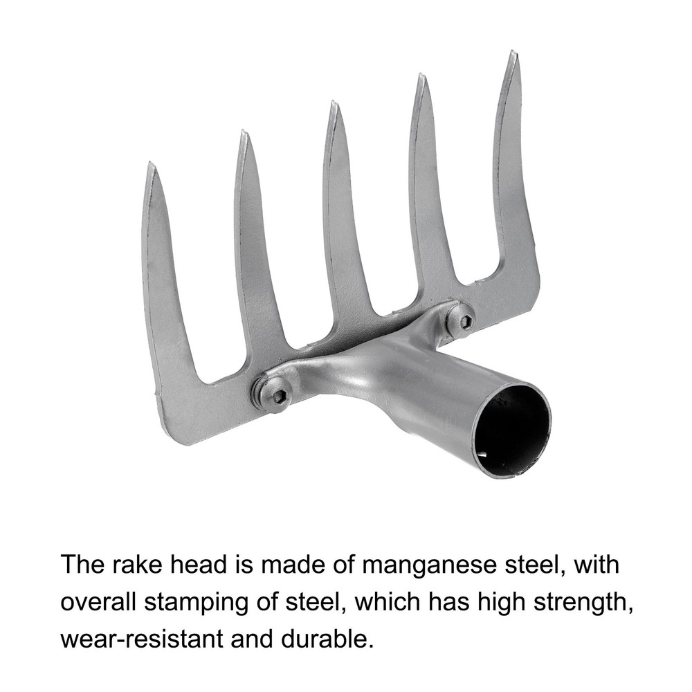 5 Teeth Garden Rake Head Silver Tone
