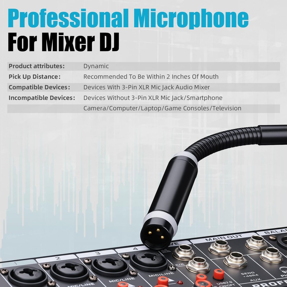 Dynamic Gooseneck Microphone, Professional XLR Wired Dynamic Microphone With ...