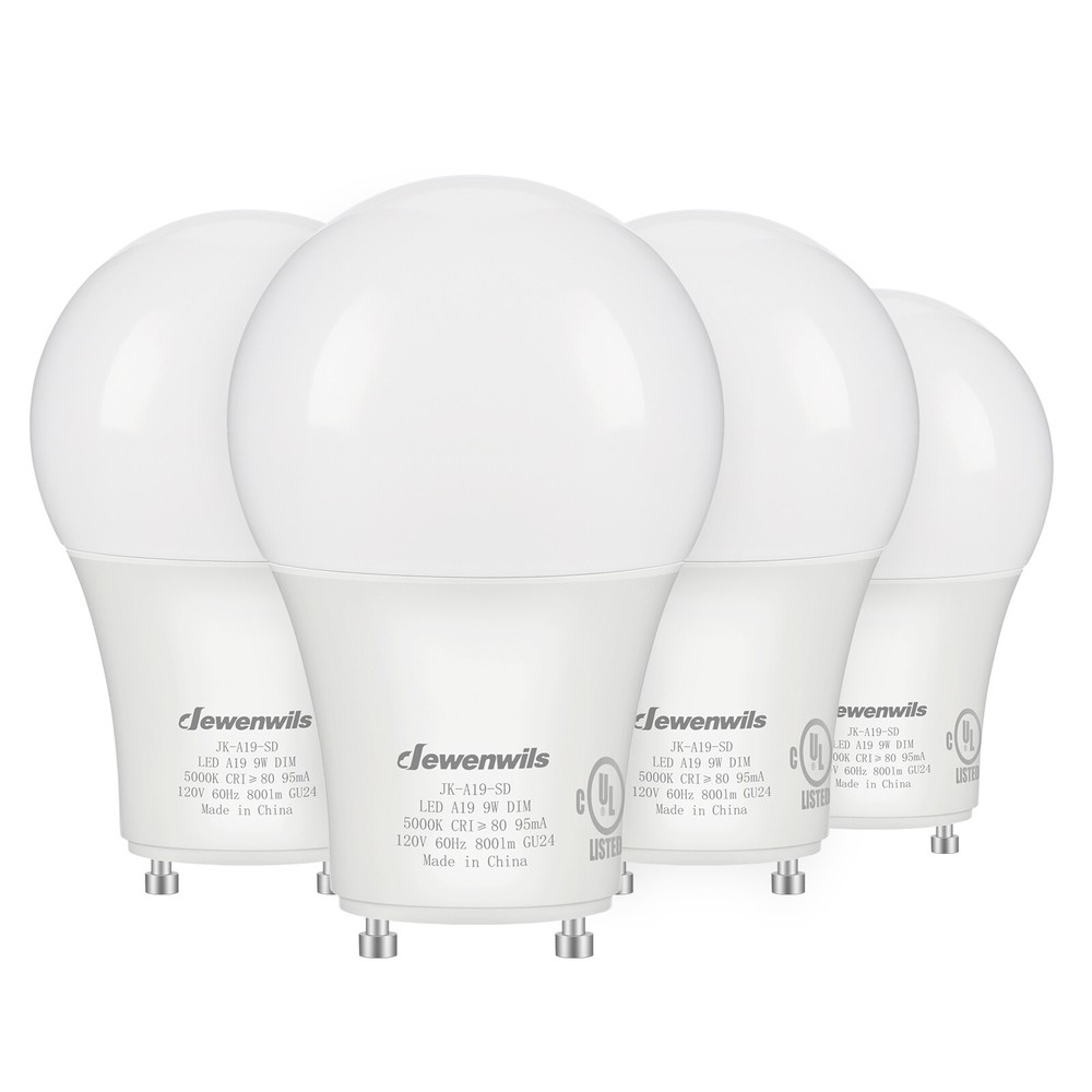 DEWENWILS 2 Prong Light Bulbs Dimmable GU24 LED Light Bulb 5000K Daylight 4Pack